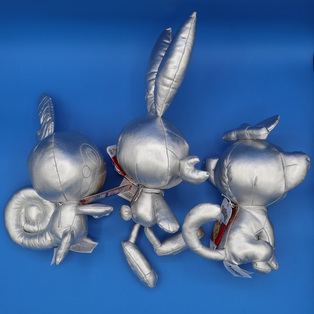 Pokemon Scorbunny Sobble Grookey Silver Metallic Plush Set 2021 NWT - Picture 2 of 7